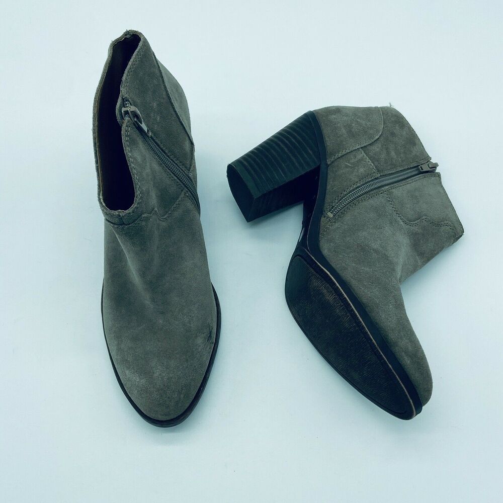 Lucky Brand Women's 8.5 M Eller Ankle Booties Taupe Suede Leather Side Zip